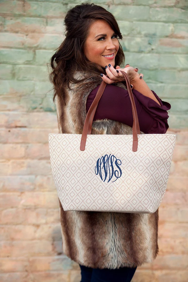 Tan Diamond Charlotte Purse - Personalized