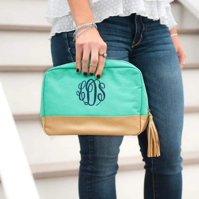 Mint Cabana Cosmetic Bag - Personalized
