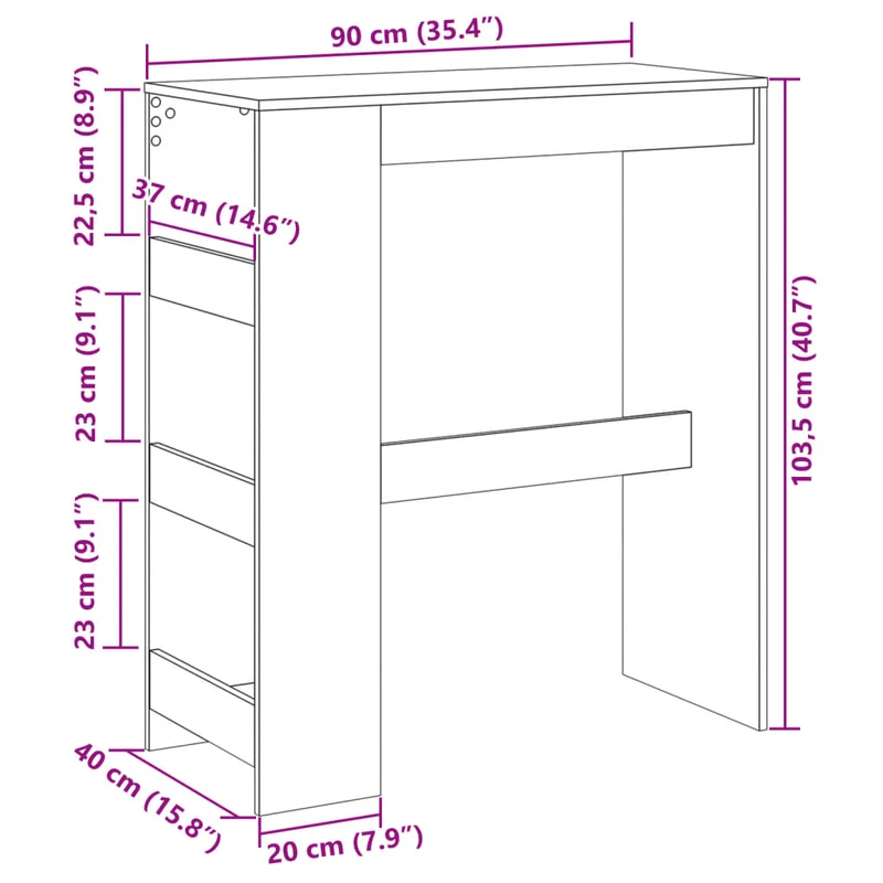 Table d’appoint multifonction avec étagères 90 x 40 x 103,5 cm bois d'ingénierie marron DEC036367