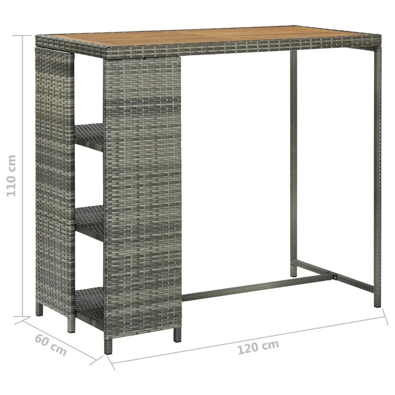 Table d’appoint multifonction avec rangement 120 x 60 x 110 cm résine tressée gris DEC036331