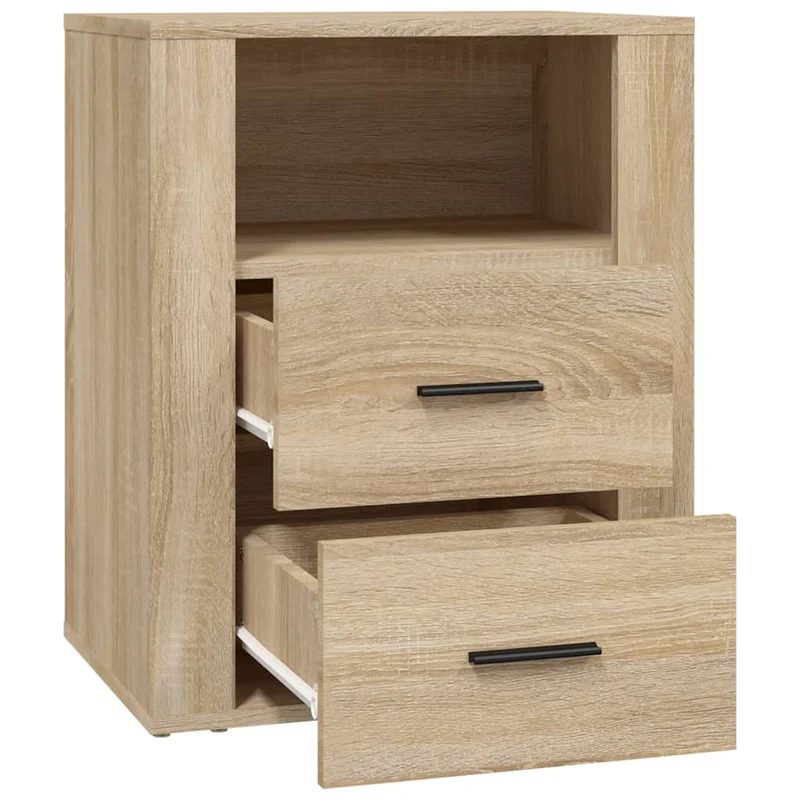 Table de chevet avec tiroirs et compartiment ouvert 50 x 36 x 60 cm bois d'ingénierie couleur chêne DEC033889