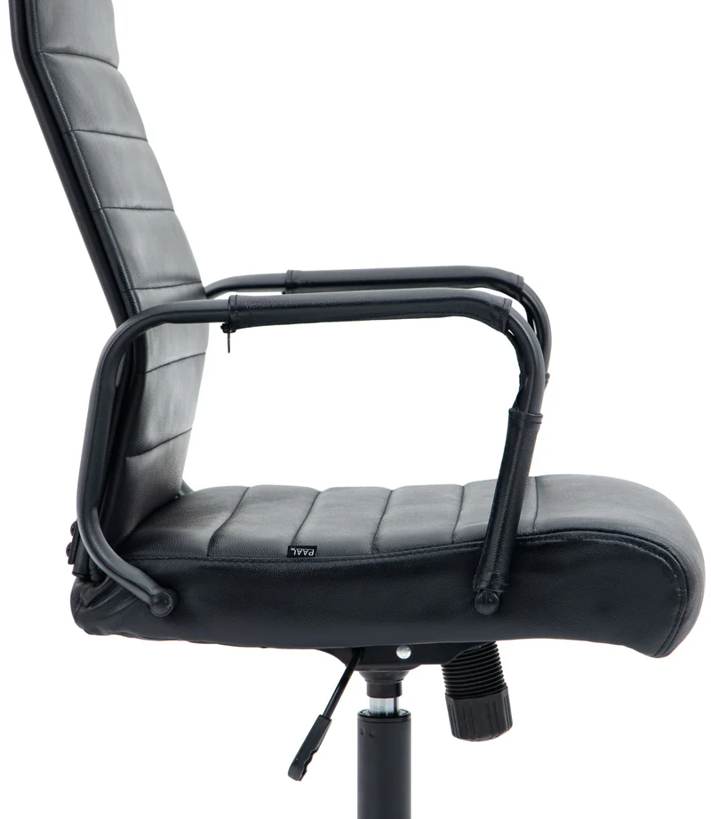 Fauteuil de bureau avec accoudoirs siège pivotant mécanisme à bascule en cuir véritable noir / noir 10_0002522