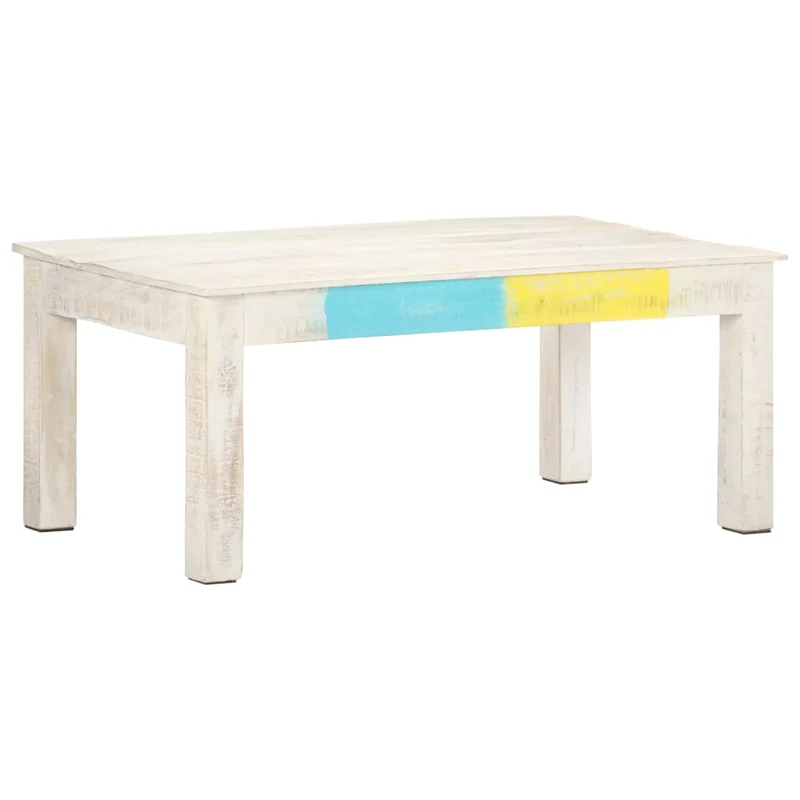 Table basse de salon design industriel 110 x 60 x 45 cm bois de manguier blanc coloré DEC037853