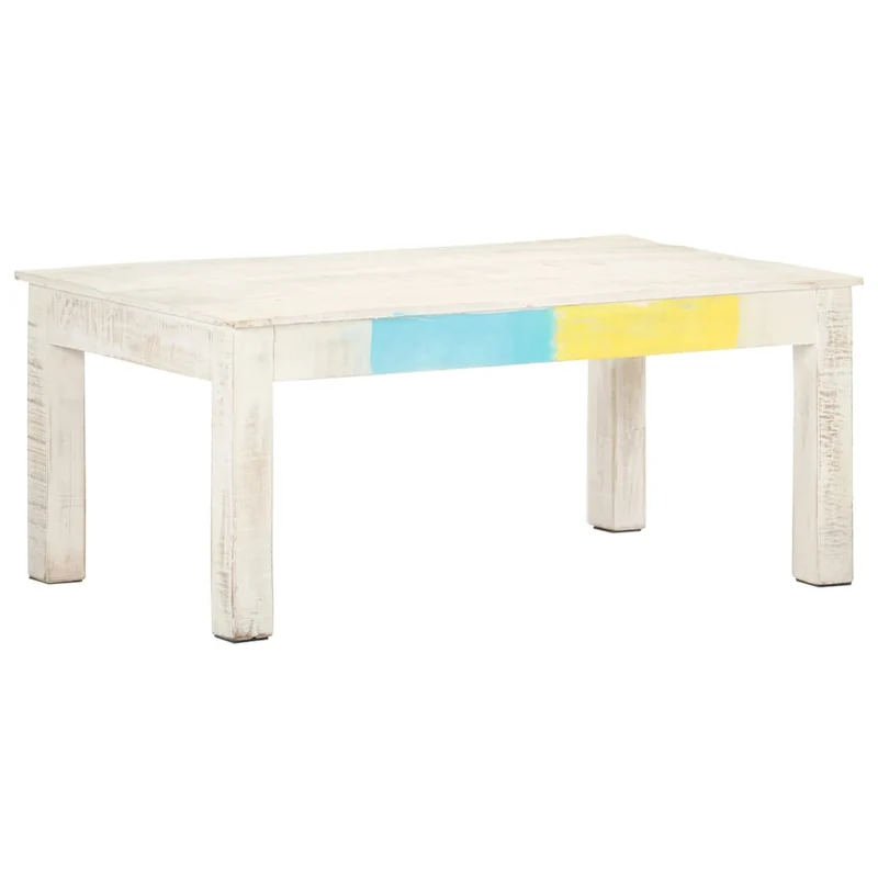 Table basse de salon design industriel 110 x 60 x 45 cm bois de manguier blanc coloré DEC037853