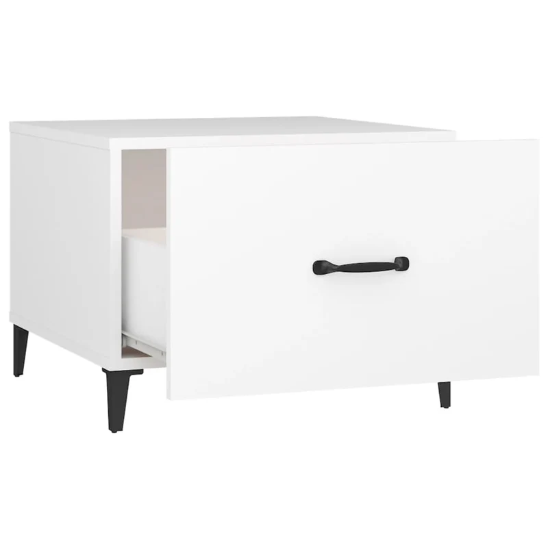 Table basse de salon avec tiroir design moderne avec pieds en métal 50 x 50 x 40 cm bois d'ingénierie blanc et métal DEC037707
