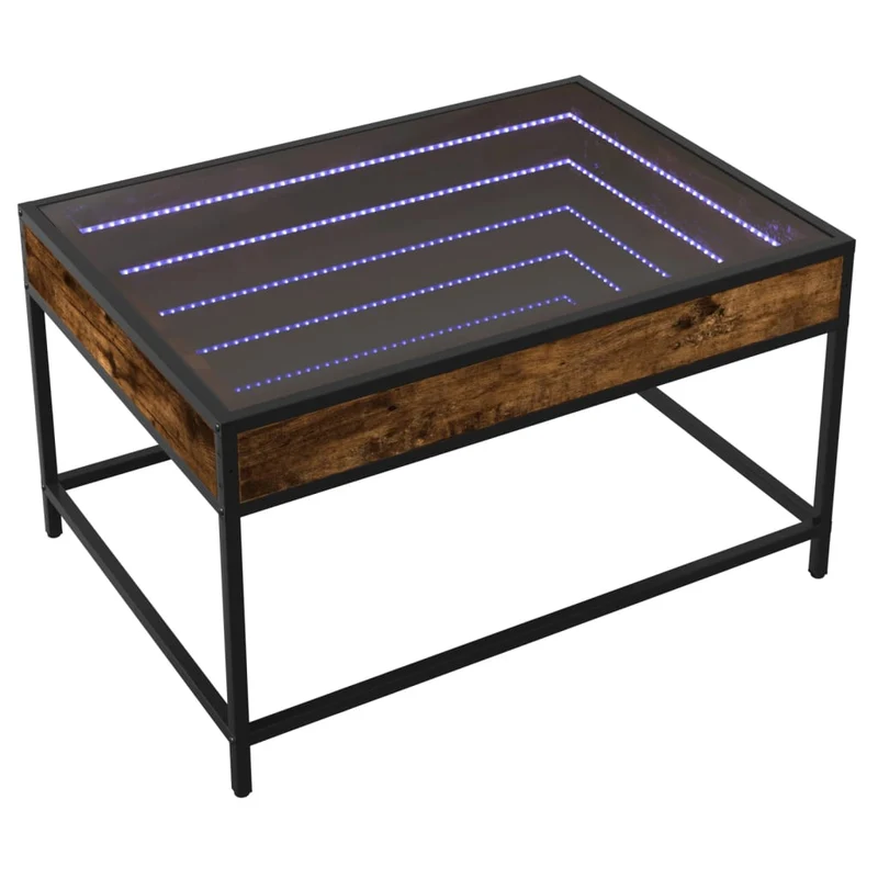 Table basse de salon design moderne avec LED 70 x 50 x 41 cm bois d'ingénierie marron et verre et métal DEC037453