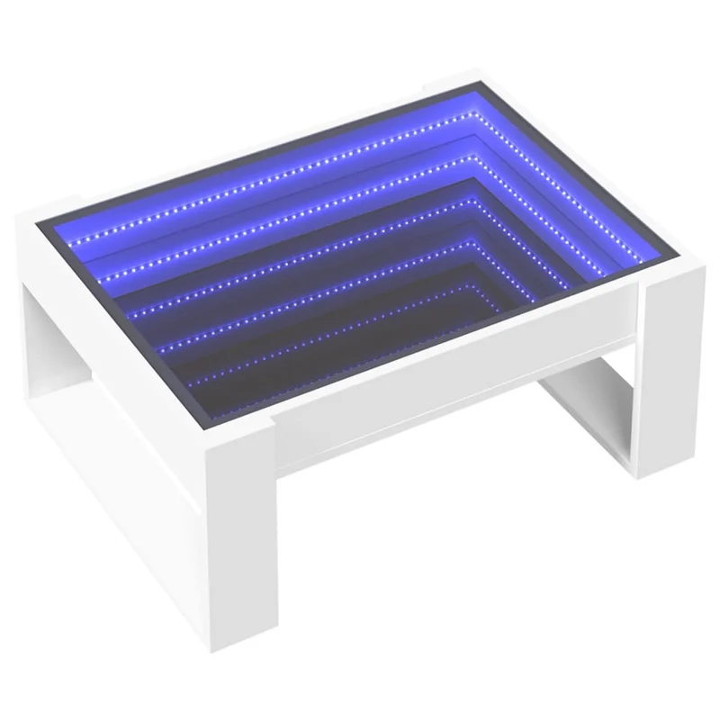 Table basse de salon design moderne avec LED 70 x 53 x 30 cm bois d'ingénierie blanc et verre DEC037442