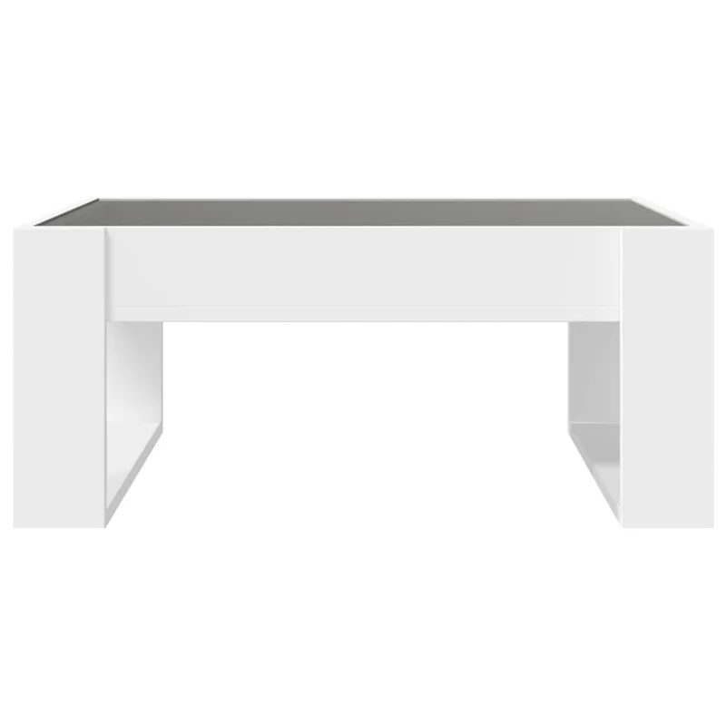 Table basse de salon design moderne avec LED 70 x 53 x 30 cm bois d'ingénierie blanc et verre DEC037442
