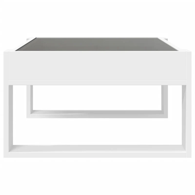 Table basse de salon design moderne avec LED 70 x 53 x 30 cm bois d'ingénierie blanc et verre DEC037442