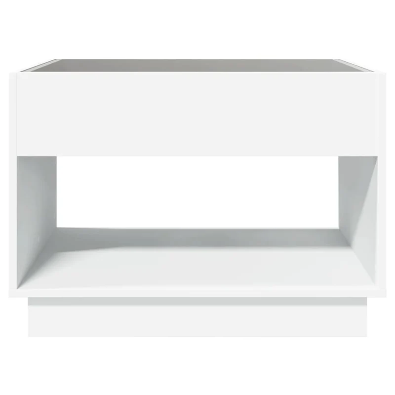 Table basse de salon avec étagère design moderne avec LED infini 70 x 50 x 50 cm bois d'ingénierie blanc et verre DEC037441