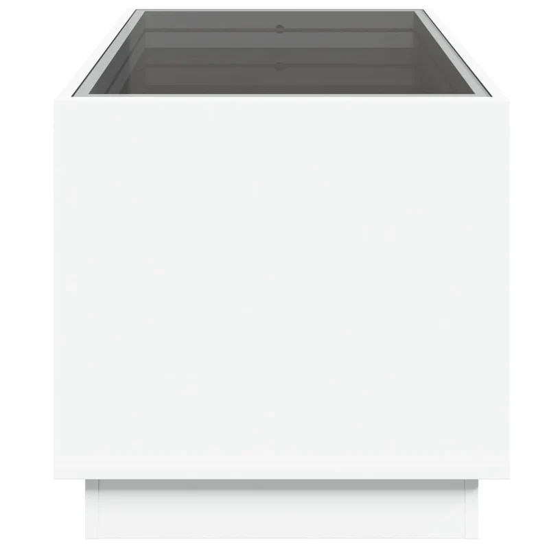Table basse de salon avec étagère design moderne avec LED infini 70 x 50 x 50 cm bois d'ingénierie blanc et verre DEC037441