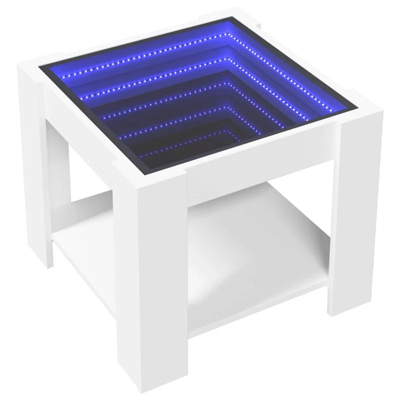Table basse de salon design moderne avec LED 53 x 53 x 45 cm bois d'ingénierie blanc DEC037386