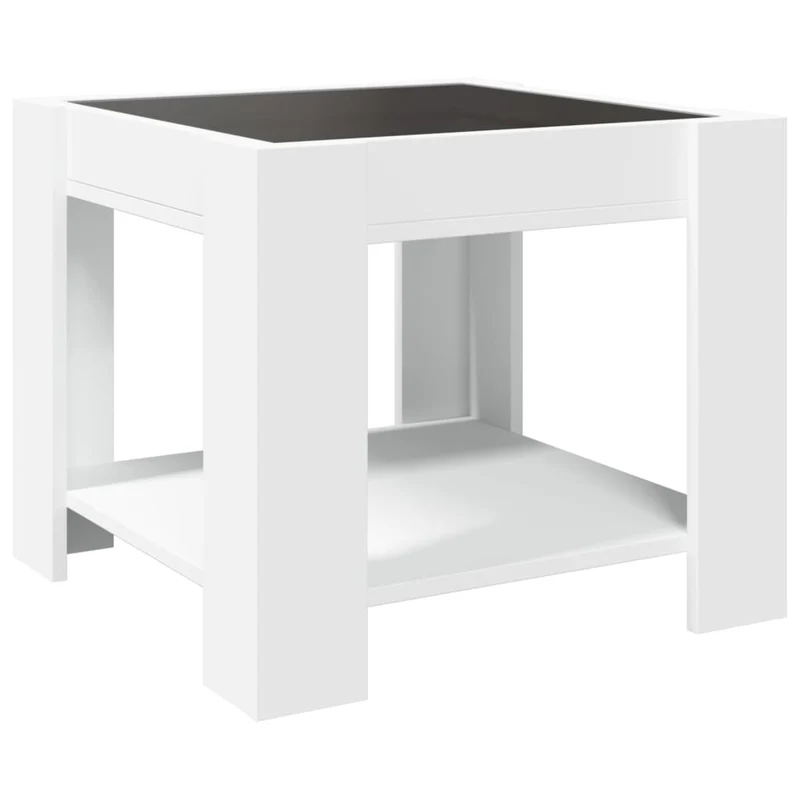 Table basse de salon design moderne avec LED 53 x 53 x 45 cm bois d'ingénierie blanc DEC037386
