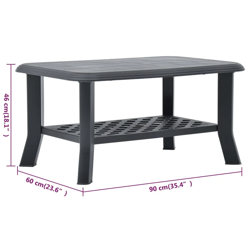 Table basse de salon pour intérieur et extérieur 90 x 60 x 46 cm plastique anthracite DEC037270