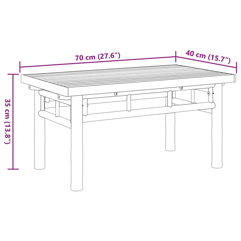 Table basse de salon design exotique 70 x 40 x 35 cm bambou avec finition naturelle DEC037127