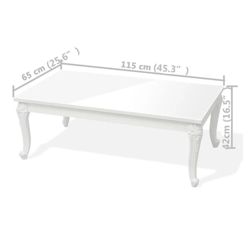 Table basse de salon forme rectangulaire design classique 115 x 65 x 42 cm MDF blanc brillant DEC037013
