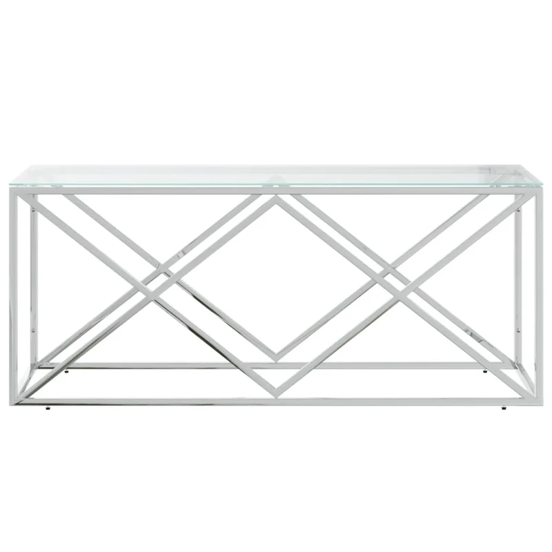 Table basse de salon design moderne 110 x 45 x 45 cm acier inoxydable et verre trempé DEC036974