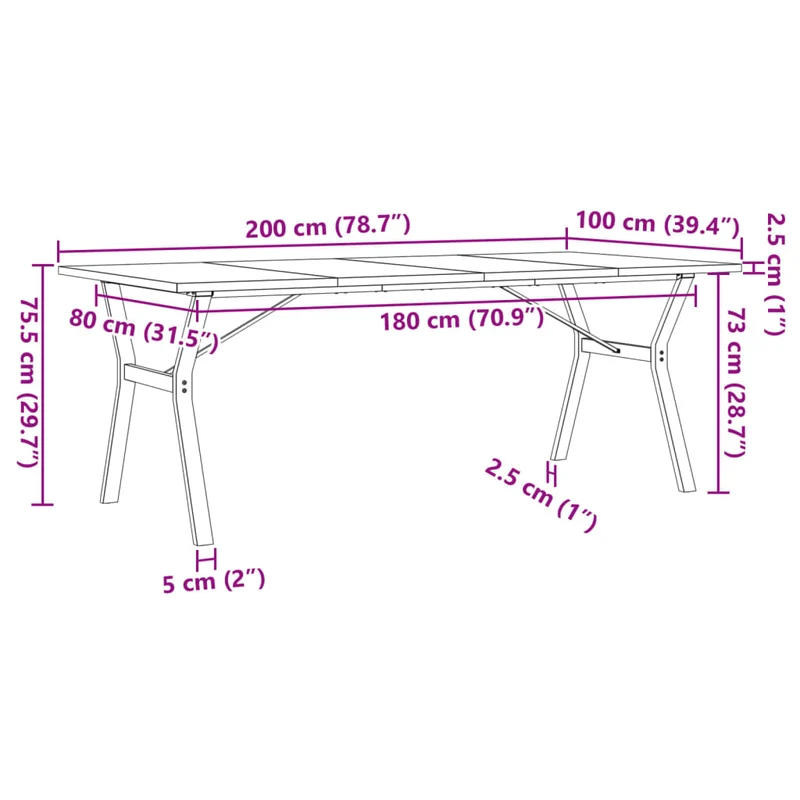 Table de salle à manger design industriel 200 x 100 x 75,5 cm bois pin et acier DEC036830