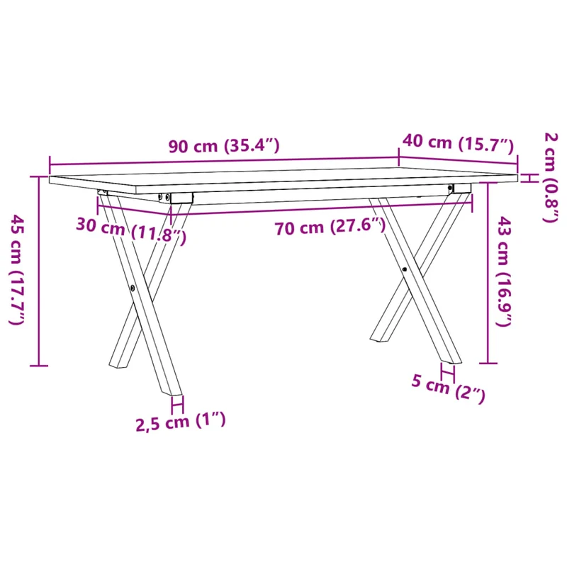 Table basse rectangulaire style industriel cadre en x 90 x 40 x 45 cm bois de pin et acier DEC036273