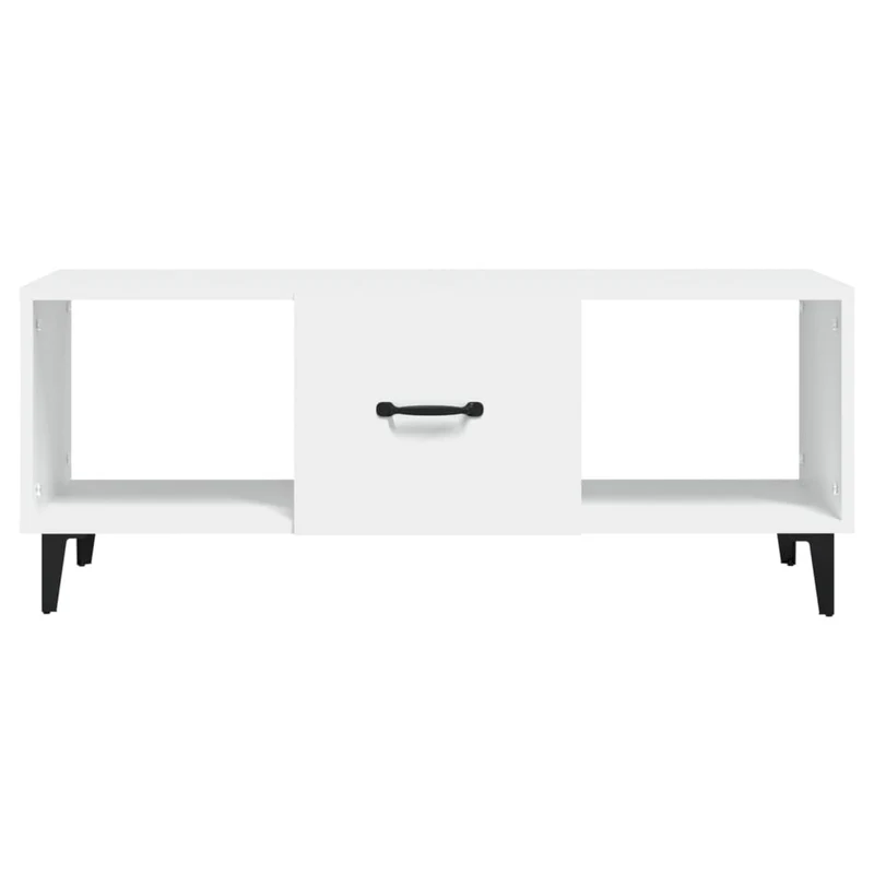 Table basse de salon avec tiroir design moderne 102 x 50 x 40 cm bois d'ingénierie blanc et fer DEC037814