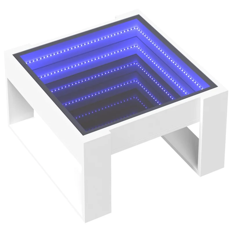 Table basse de salon design moderne avec LED 50 x 53 x 30 cm bois d'ingénierie blanc et verre DEC037439