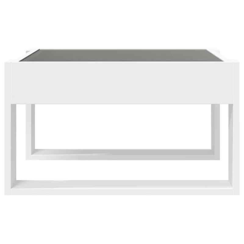 Table basse de salon design moderne avec LED 50 x 53 x 30 cm bois d'ingénierie blanc et verre DEC037439