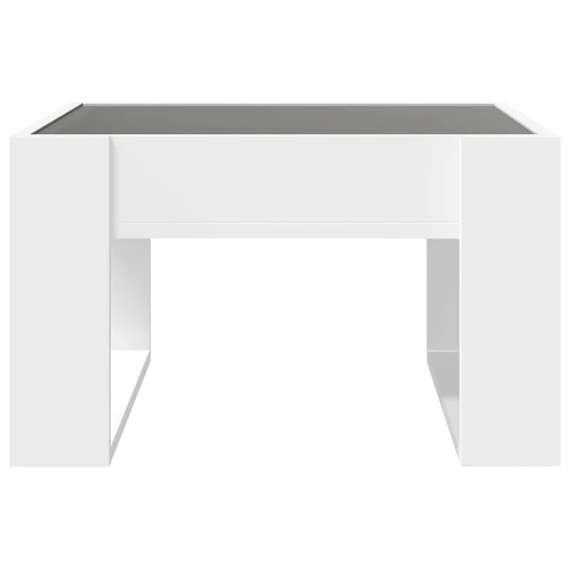 Table basse de salon design moderne avec LED 50 x 53 x 30 cm bois d'ingénierie blanc et verre DEC037439