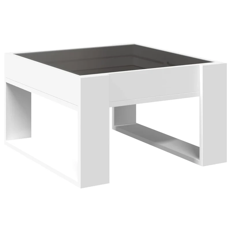 Table basse de salon design moderne avec LED 50 x 53 x 30 cm bois d'ingénierie blanc et verre DEC037439