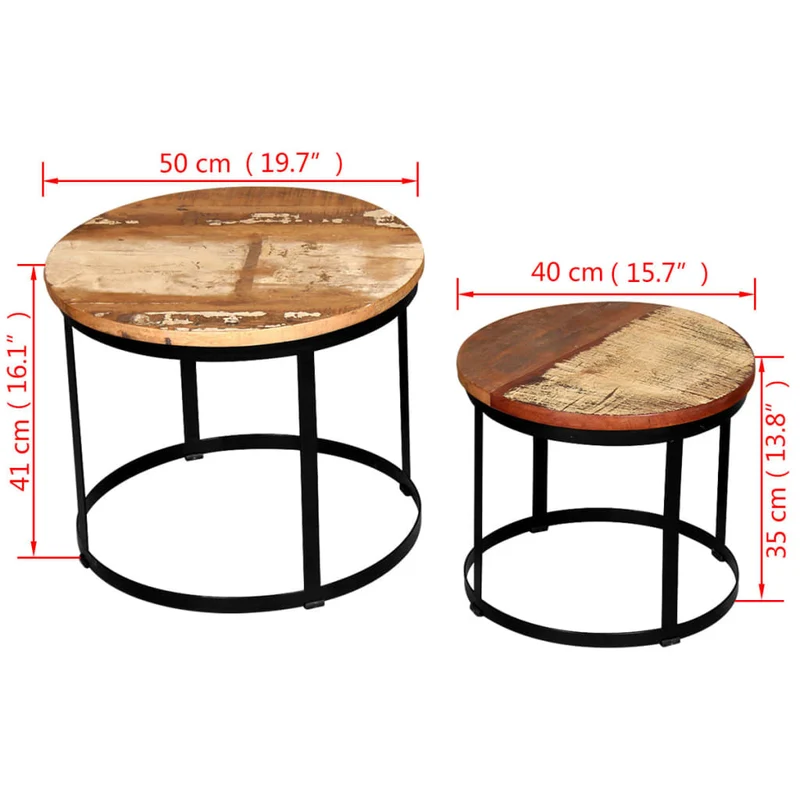 Lot de 2 table basse de salon design industriel cadre en fer plateau bois massif récupéré DEC037034