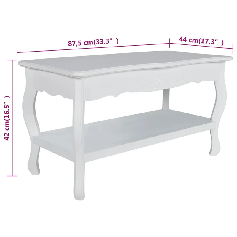 Table basse de salon design moderne 87,5 x 42 x 44 cm 2 étagères MDF blanc DEC037031