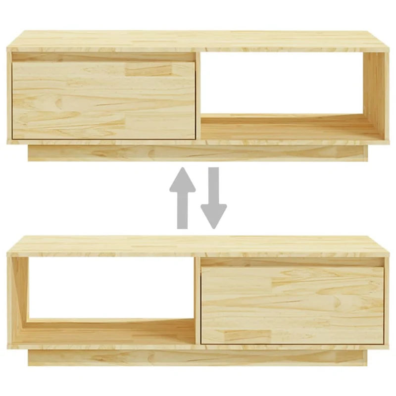 Table basse de salon avec rangement design rustique 110 x 50 x 33,5 cm bois de pin massif non traité DEC036981