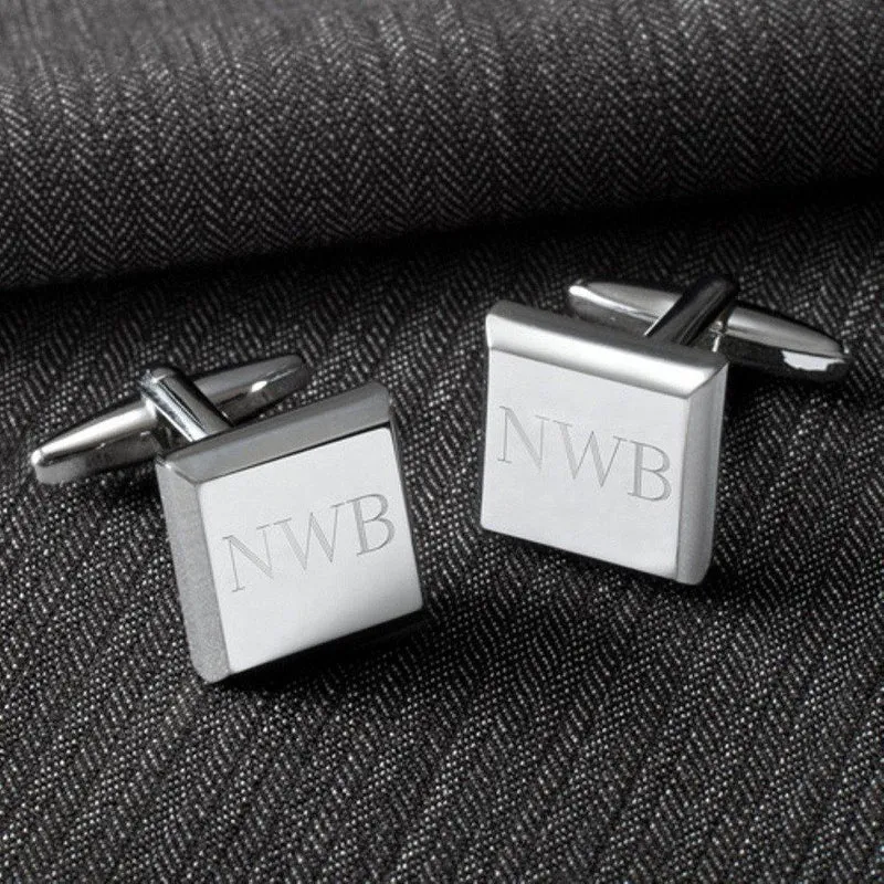 Black Leather Wallet and Modern Square Cufflinks Personalized Gift Set