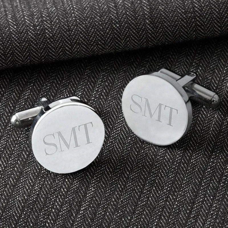 Black Leather Wallet and Classic Round Cufflinks Personalized Gift Set