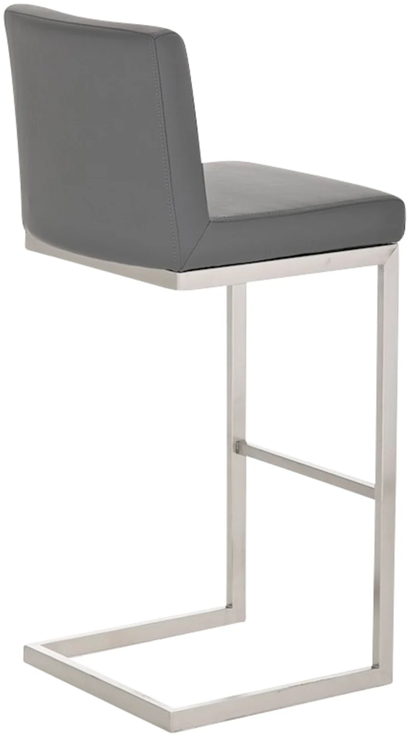 Tabouret de bar x1 design moderne support en acier inoxydable assise en PVC gris 10_0005320