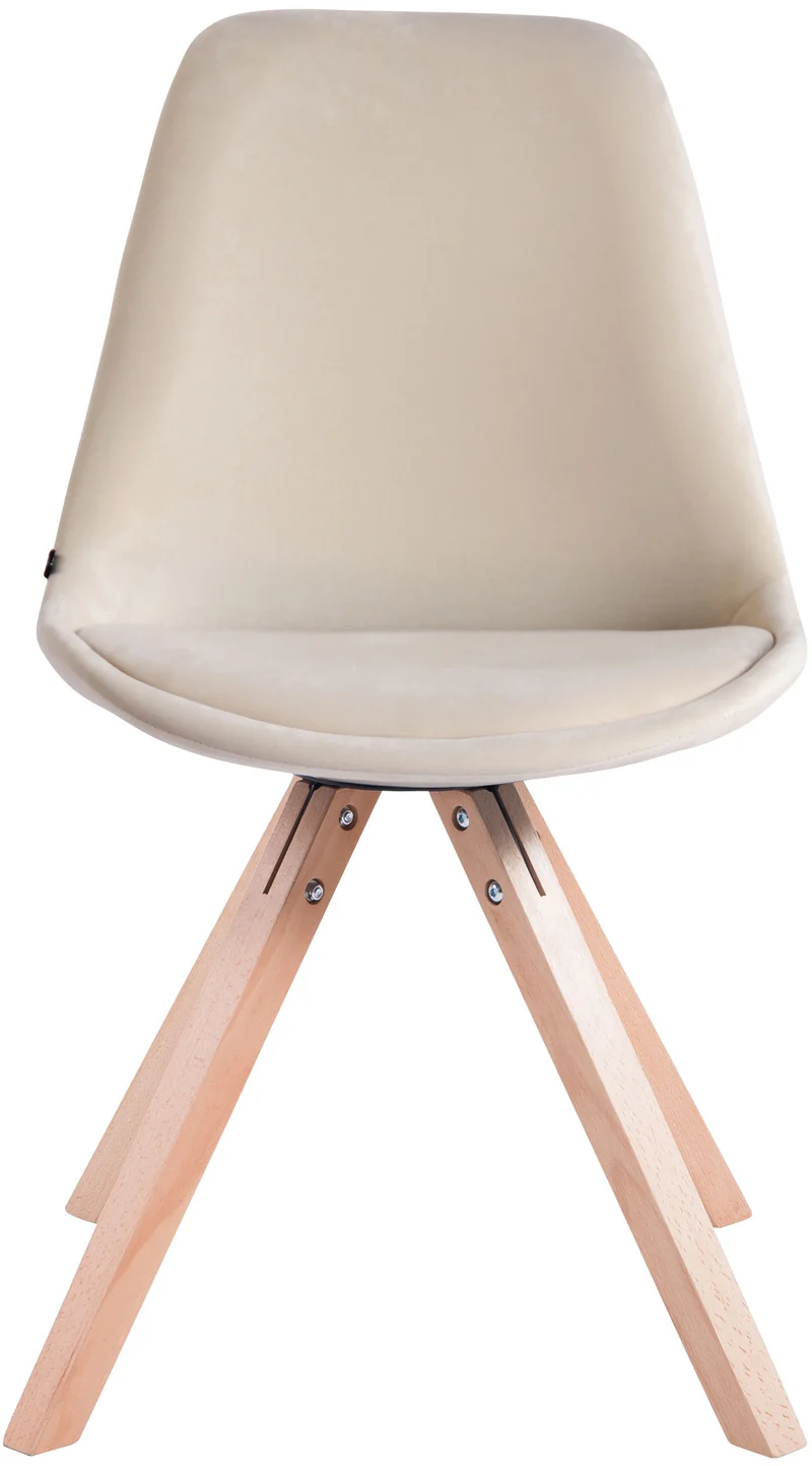 Chaise de salle à manger design scandinave en velours crème et pieds en bois clair forme carré 10_0003438