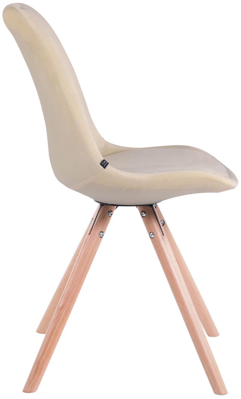 Chaise de salle à manger design scandinave en velours crème et pieds en bois clair forme rond 10_0003433