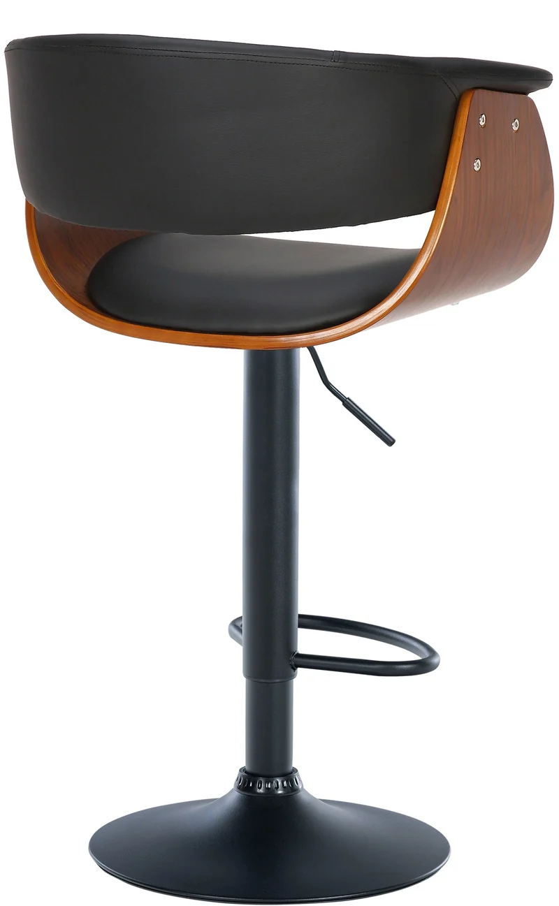 Tabouret de bar design moderne siège réglable en hauteur et pivotant en PVC noir coque en bois et métal noir 10_0005452