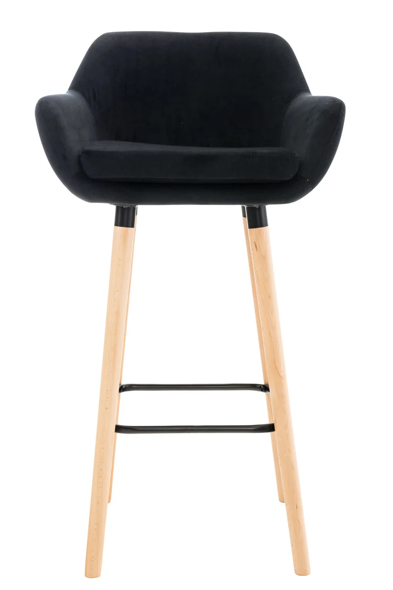 Tabouret de bar lounge x1 design scandinave assise en velours noir pieds en bois repose-pieds en métal 10_0004914