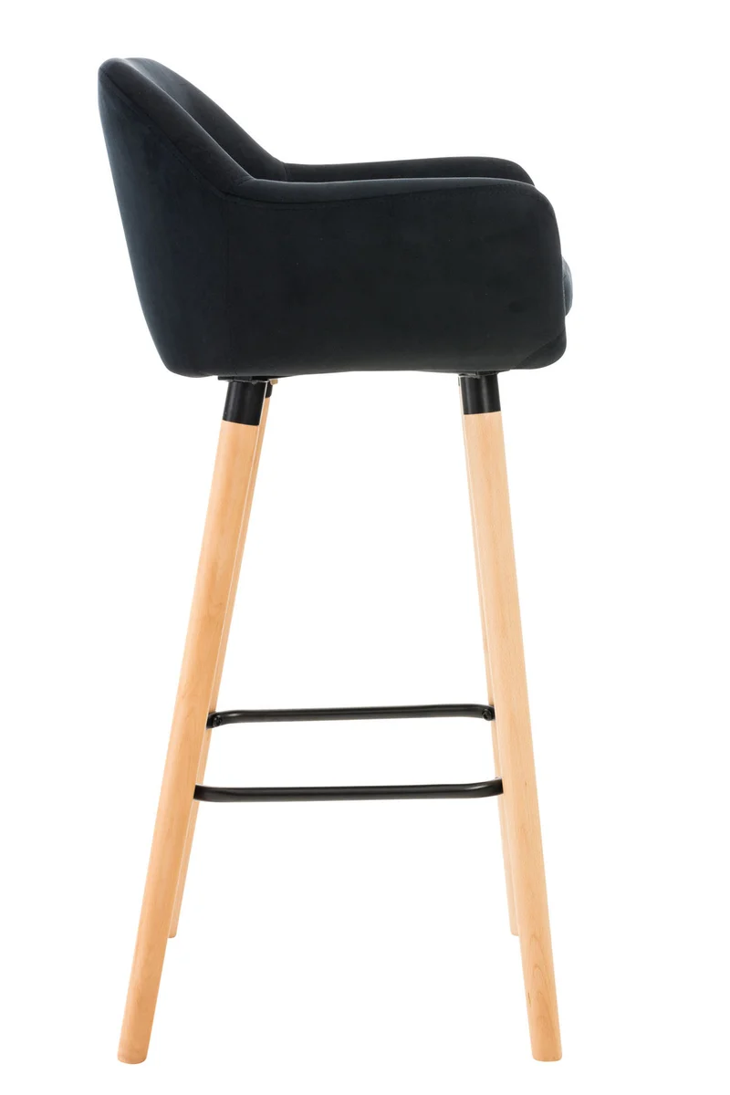 Tabouret de bar lounge x1 design scandinave assise en velours noir pieds en bois repose-pieds en métal 10_0004914