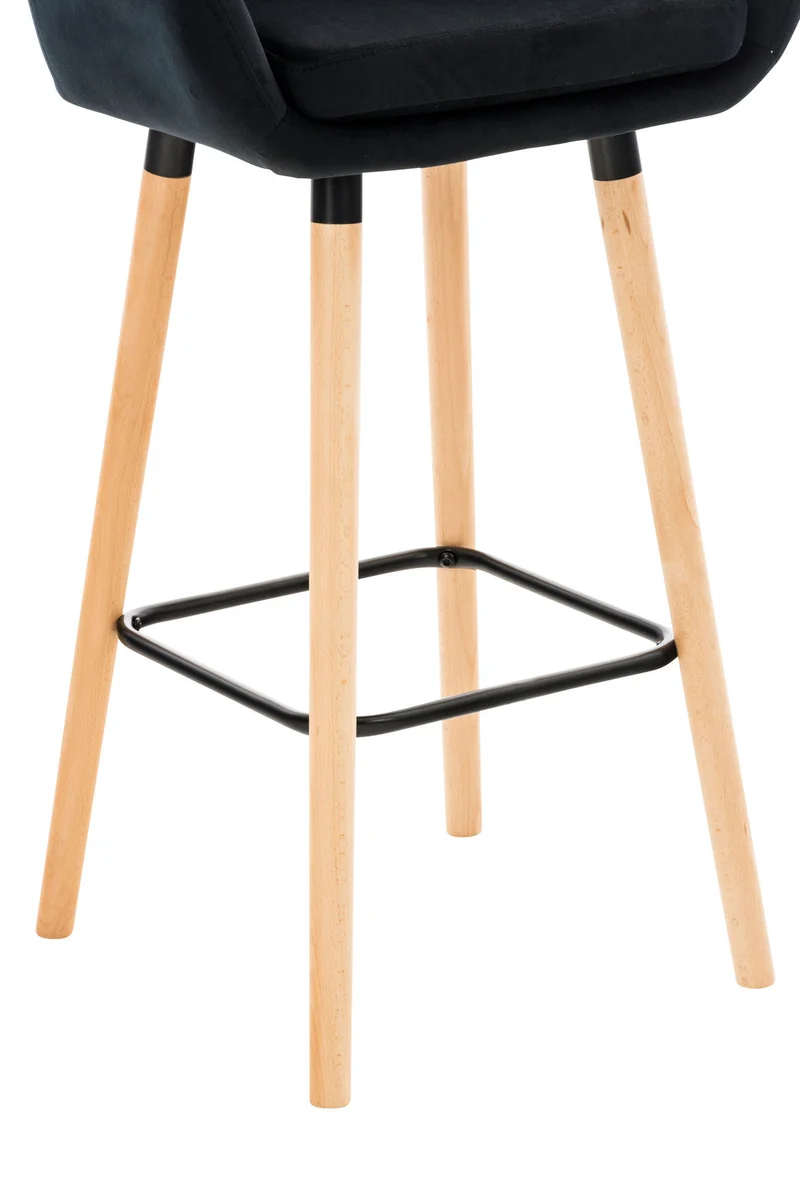 Tabouret de bar lounge x1 design scandinave assise en velours noir pieds en bois repose-pieds en métal 10_0004914