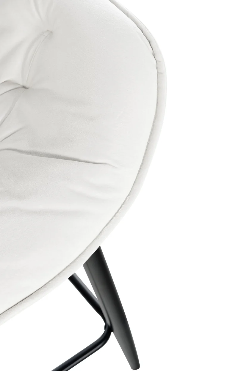 Tabouret de bar chaise haute x1 assise effet capitonnée en velours blanc crème et métal noir 10_0004884