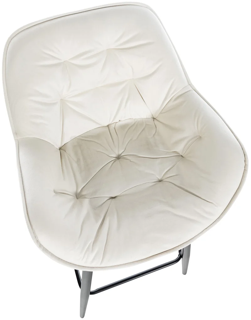 Tabouret de bar chaise haute x1 assise effet capitonnée en velours crème et métal noir 10_0004890