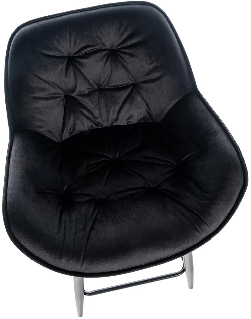 Tabouret de bar chaise haute x1 assise effet capitonnée en velours noir et métal noir 10_0004891