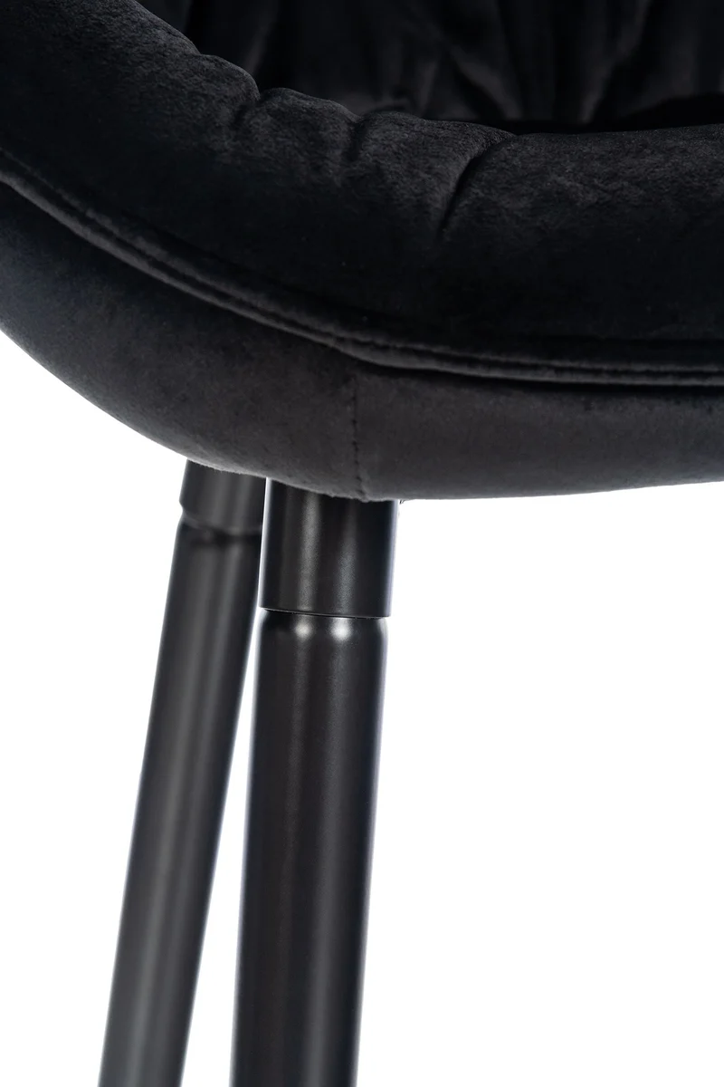 Tabouret de bar chaise haute x1 assise effet capitonnée en velours noir et métal noir 10_0004891