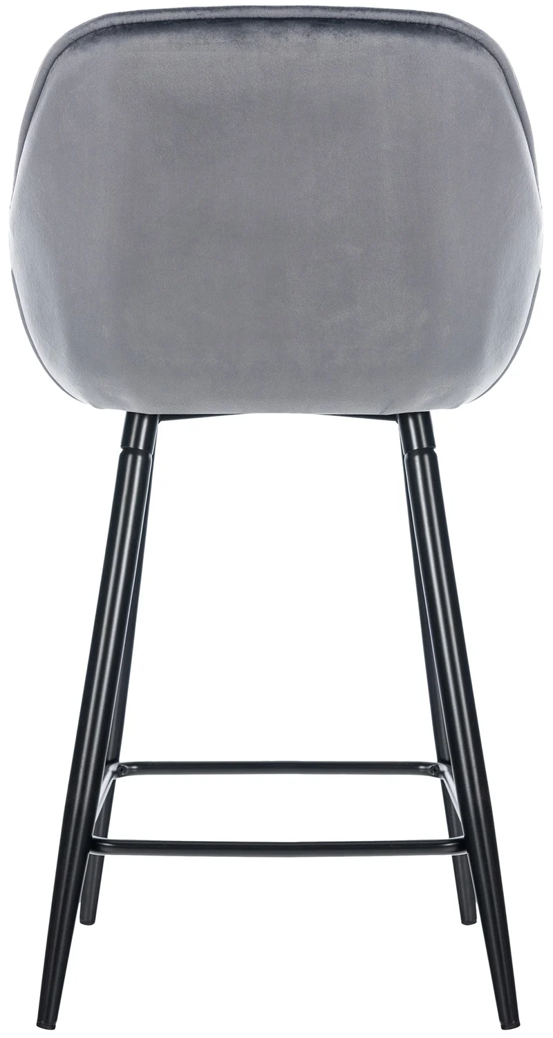 Tabouret de bar chaise haute x1 assise effet capitonnée en velours gris foncé et métal noir 10_0004892