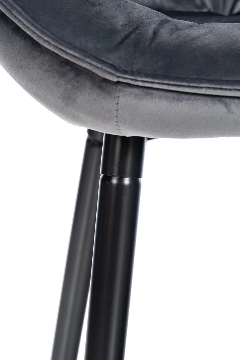 Tabouret de bar chaise haute x1 assise effet capitonnée en velours gris foncé et métal noir 10_0004892