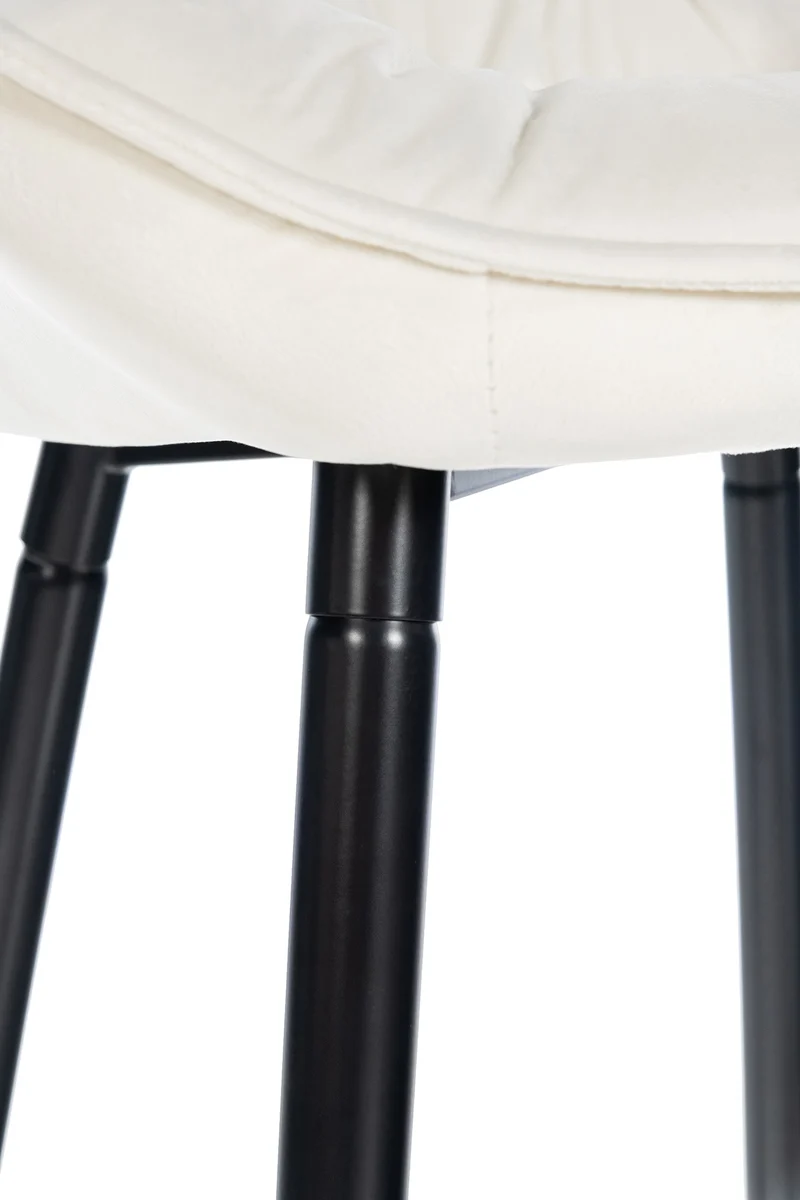 Lot de 2 tabourets de bar chaises hautes assise effet capitonnée en velours crème et métal noir 10_0004163
