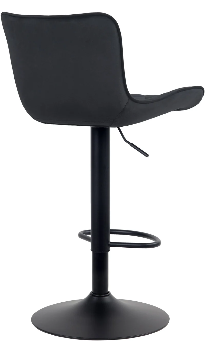 Tabouret de bar x1 coutures décoratives pied trompette hauteur réglable en métal noir assise en velours noir 10_0004860