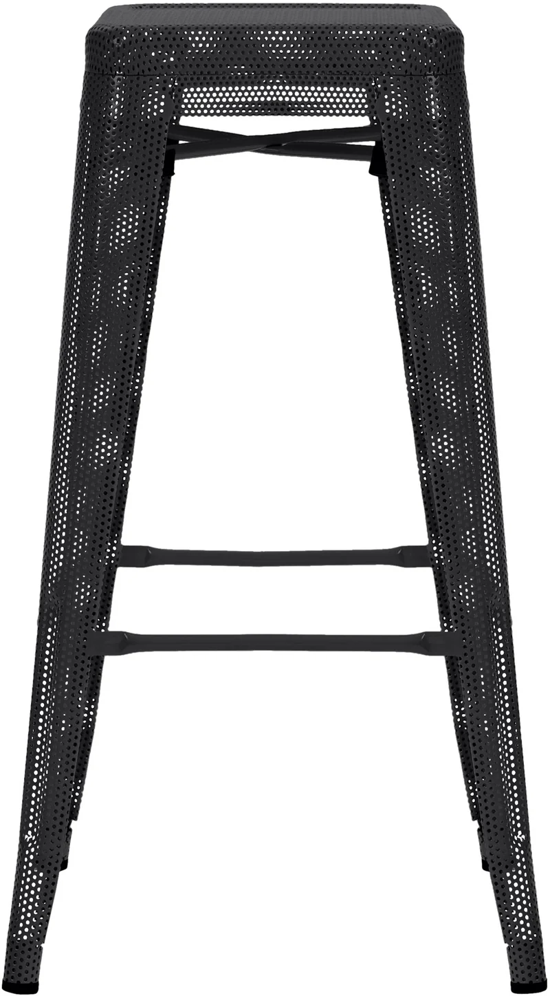 Tabouret de bar avec repose-pieds design industriel empilable en métal perforé noir 10_0004867