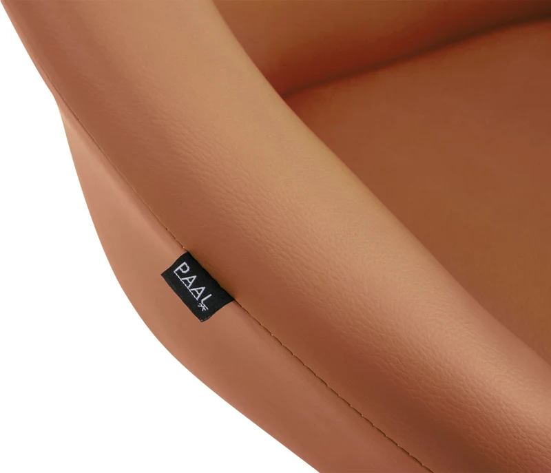 Tabouret de bar assise pivotante à 360° hauteur réglable en PVC marron piètement en métal blanc 10_0004772